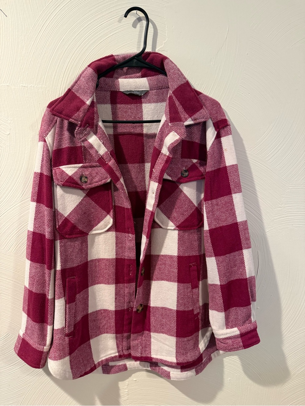 Women’s Pink Plaid Utility Shacket Jacket